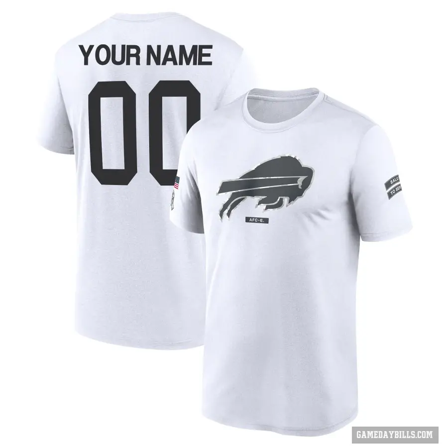 Men's ＃00 Custom Buffalo Bills White 2024 Salute to Service Performance T-Shirt