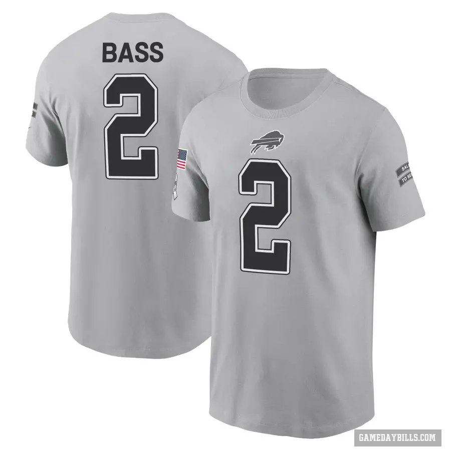Men's ＃2 Tyler Bass Buffalo Bills Gray 2024 Salute to Service T-Shirt