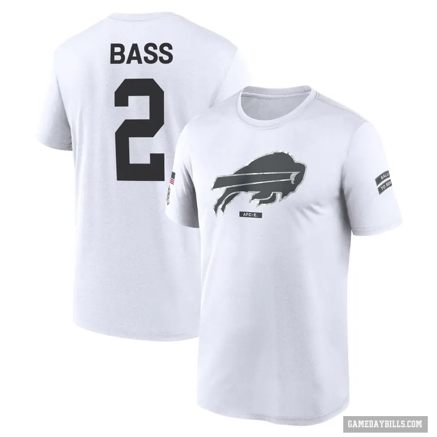 Men's ＃2 Tyler Bass Buffalo Bills White 2024 Salute to Service Performance T-Shirt