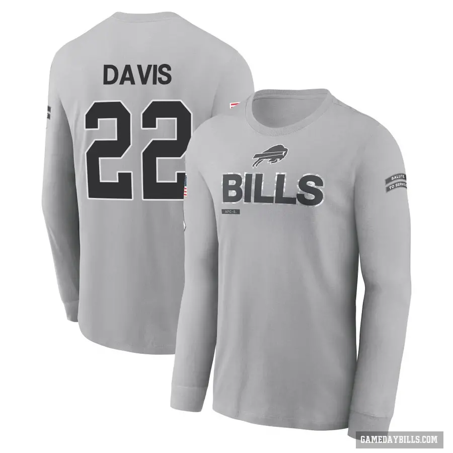 Men's ＃22 Ray Davis Buffalo Bills Gray 2024 Salute to Service Long Sleeve T-Shirt