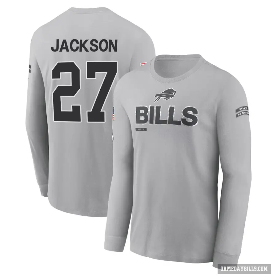 Men's ＃27 Kareem Jackson Buffalo Bills Gray 2024 Salute to Service Long Sleeve T-Shirt