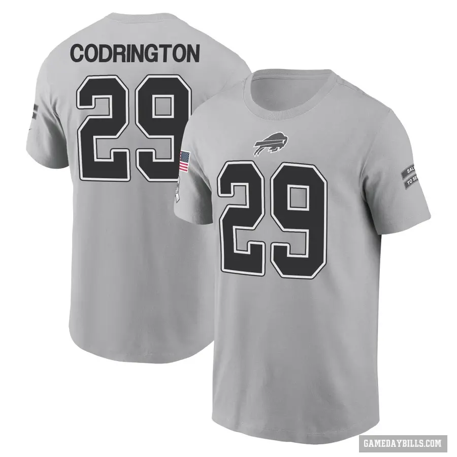 Men's ＃29 Brandon Codrington Buffalo Bills Gray 2024 Salute to Service T-Shirt