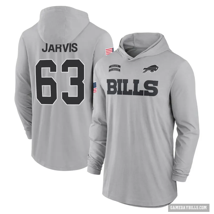 Men's ＃63 Kevin Jarvis Buffalo Bills Gray 2024 Salute to Service Lightweight Performance Long Sleeve Hooded T-Shirt