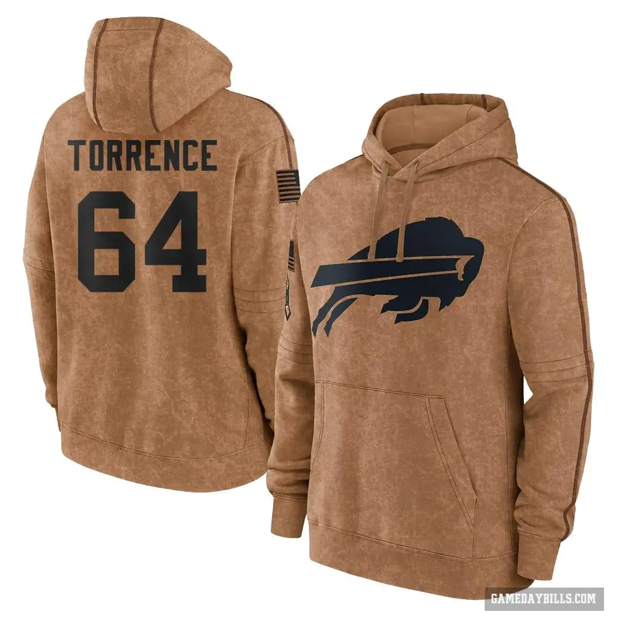 Men's ＃64 O'Cyrus Torrence Buffalo Bills Brown 2023 Salute To Service Club Pullover Hoodie