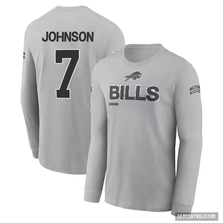 Men's ＃7 Taron Johnson Buffalo Bills Gray 2024 Salute to Service Long Sleeve T-Shirt