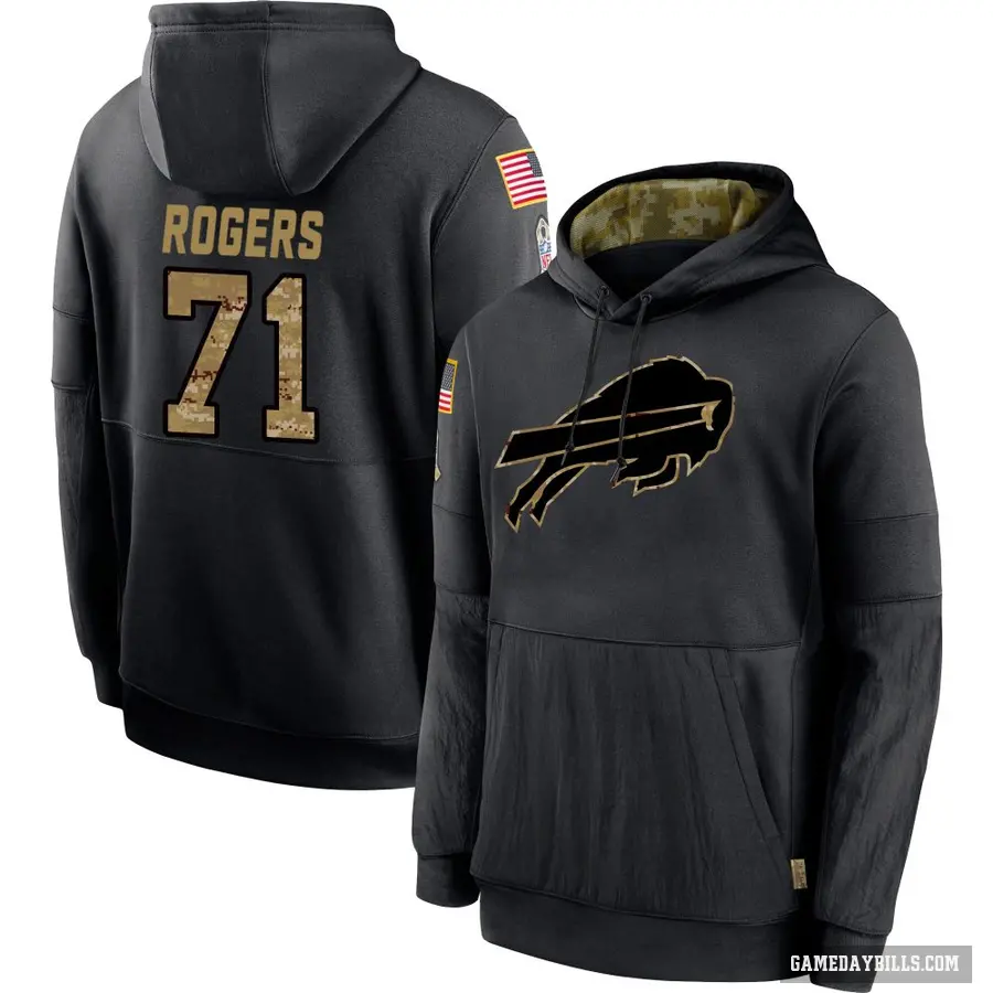 Men's ＃71 Casey Rogers Buffalo Bills Black 2020 Salute to Service Sideline Performance Pullover Hoodie