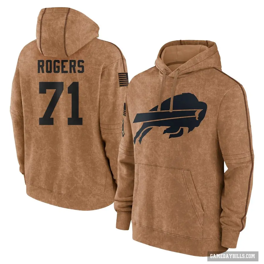 Men's ＃71 Casey Rogers Buffalo Bills Brown 2023 Salute To Service Club Pullover Hoodie