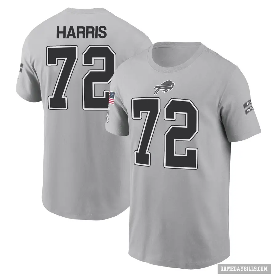 Men's ＃72 Marcus Harris Buffalo Bills Gray 2024 Salute to Service T-Shirt