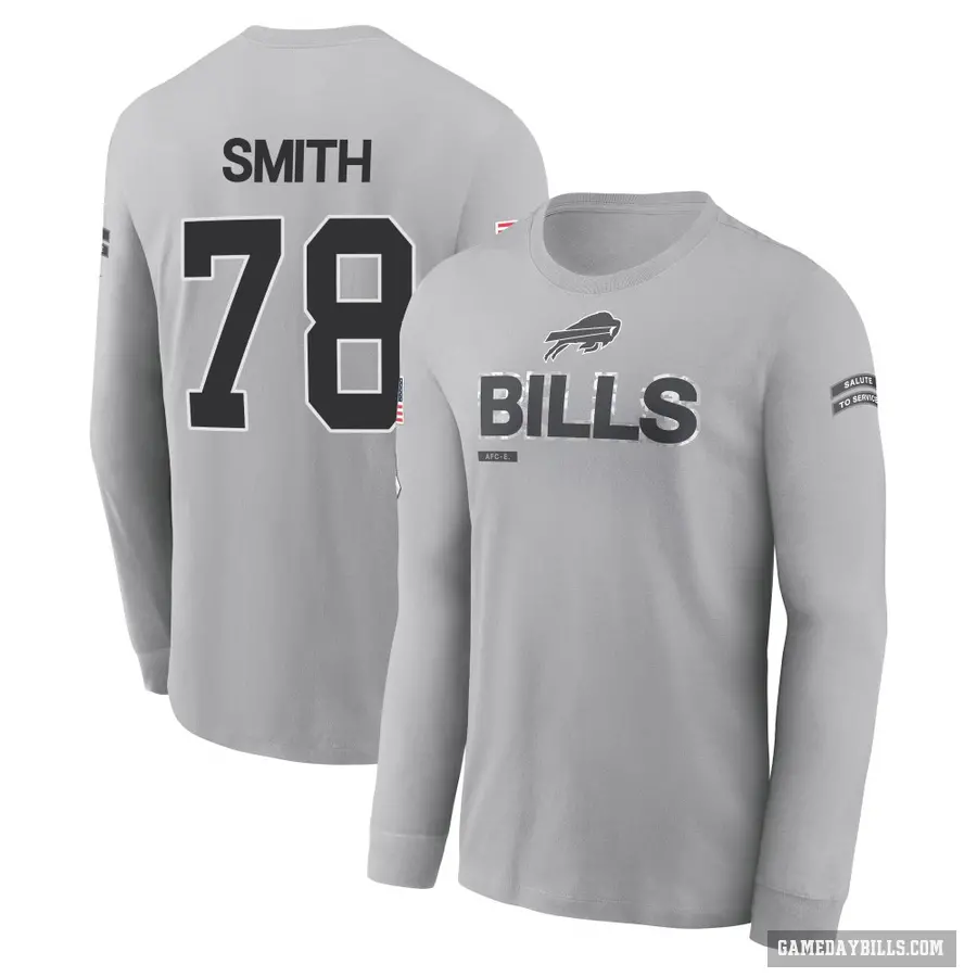 Men's ＃78 Bruce Smith Buffalo Bills Gray 2024 Salute to Service Long Sleeve T-Shirt