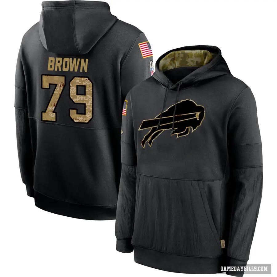 Men's ＃79 Spencer Brown Buffalo Bills Black 2020 Salute to Service Sideline Performance Pullover Hoodie