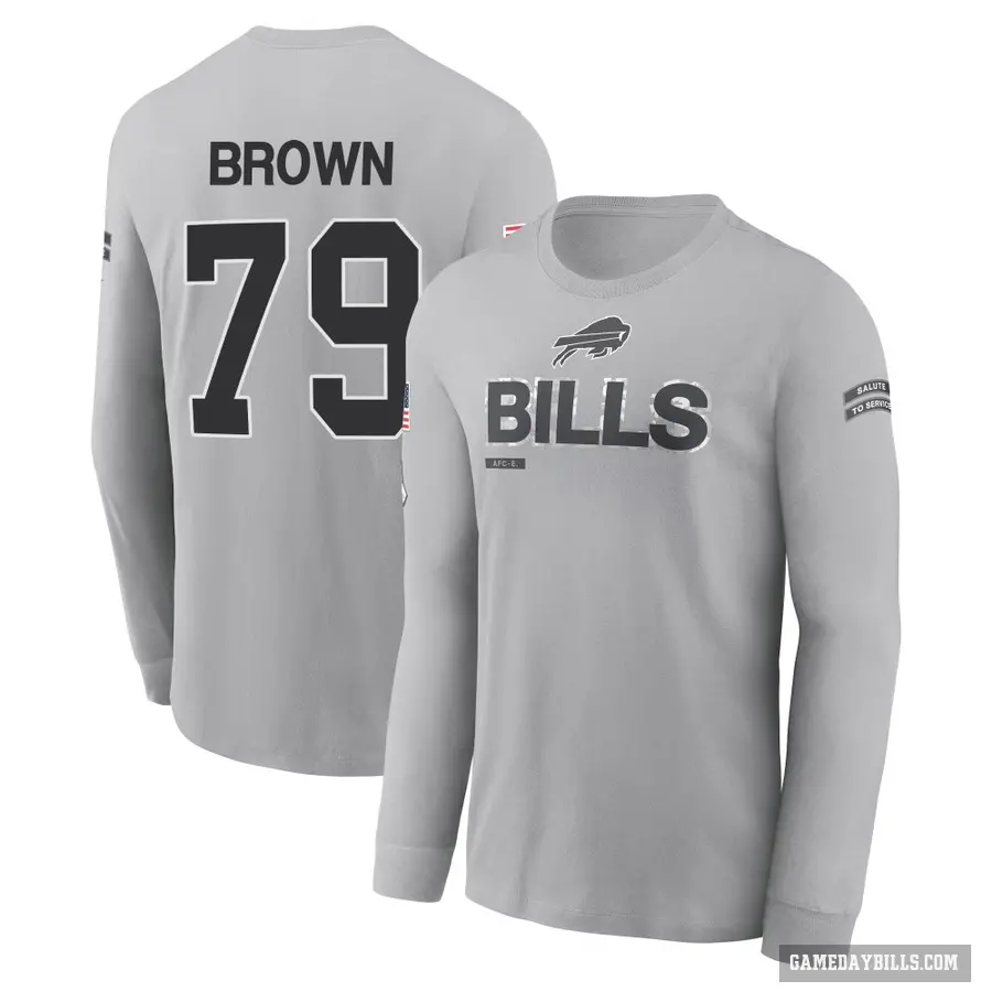 Men's ＃79 Spencer Brown Buffalo Bills Brown Gray 2024 Salute to Service Long Sleeve T-Shirt