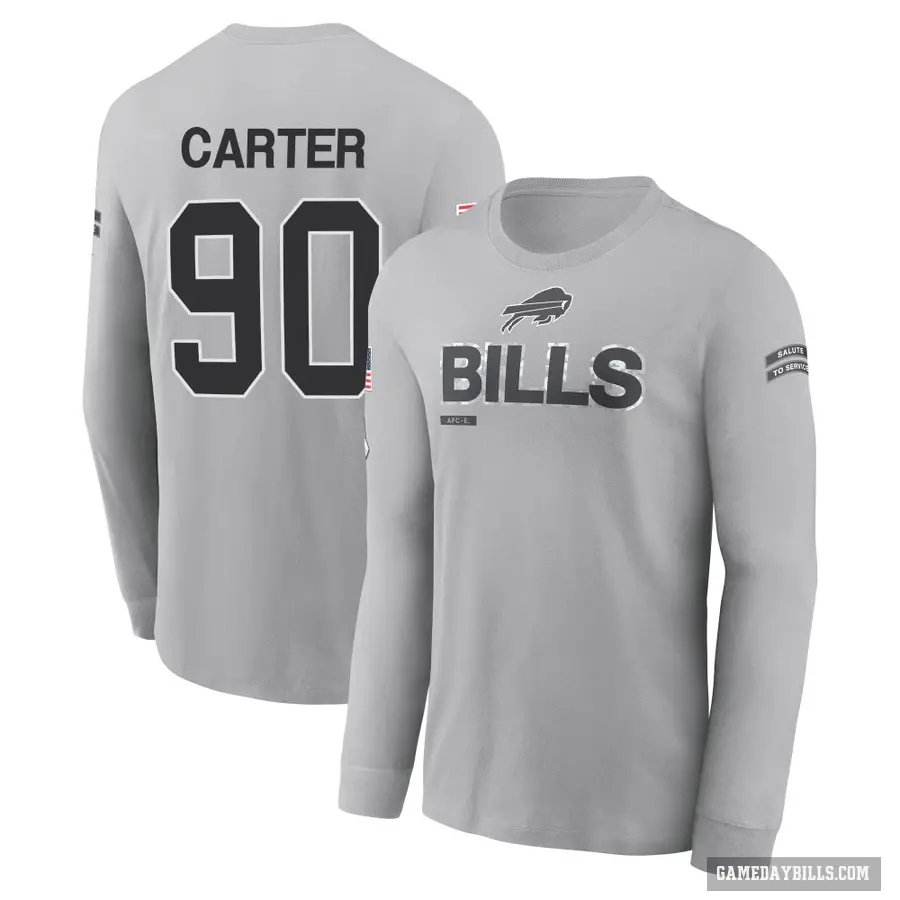 Men's ＃90 DeWayne Carter Buffalo Bills Gray 2024 Salute to Service Long Sleeve T-Shirt