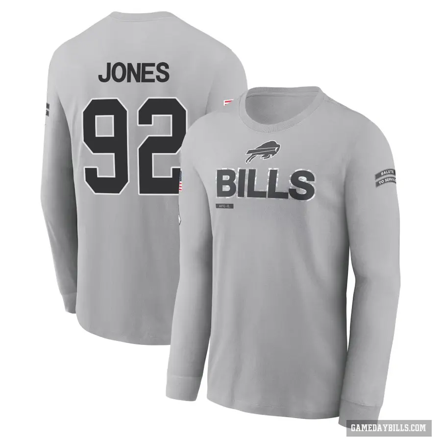 Men's ＃92 DaQuan Jones Buffalo Bills Gray 2024 Salute to Service Long Sleeve T-Shirt