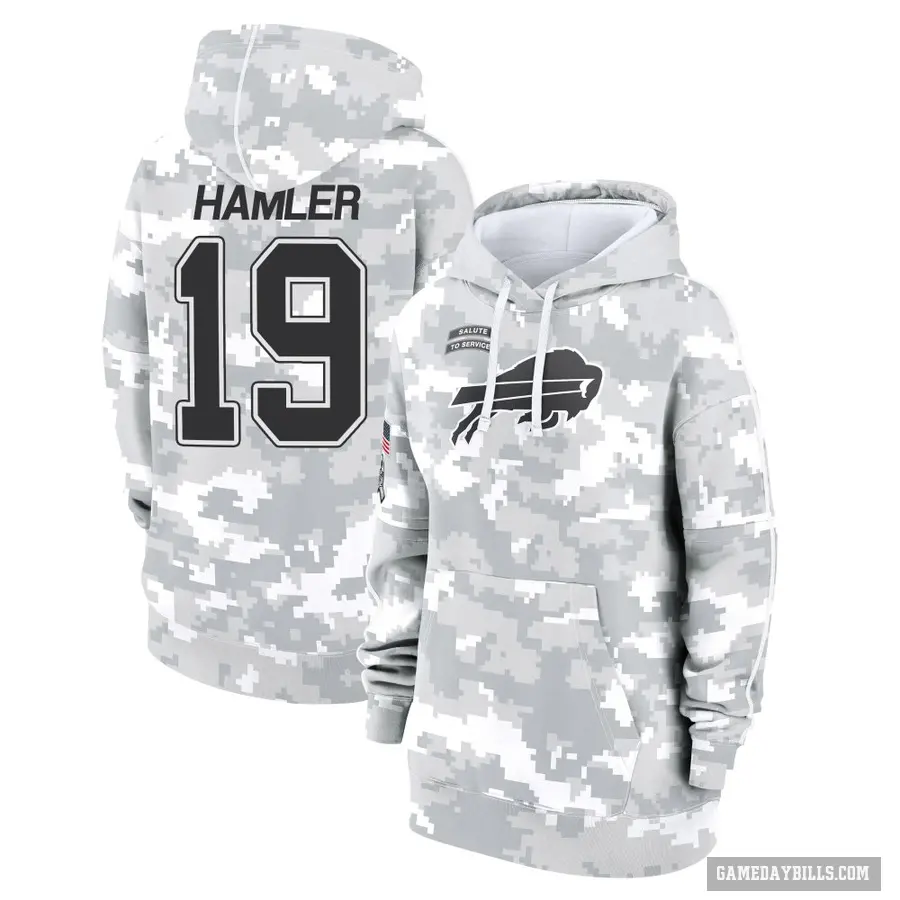 Women's ＃19 KJ Hamler Buffalo Bills Arctic Camo 2024 Salute to Service Club Fleece Pullover Hoodie