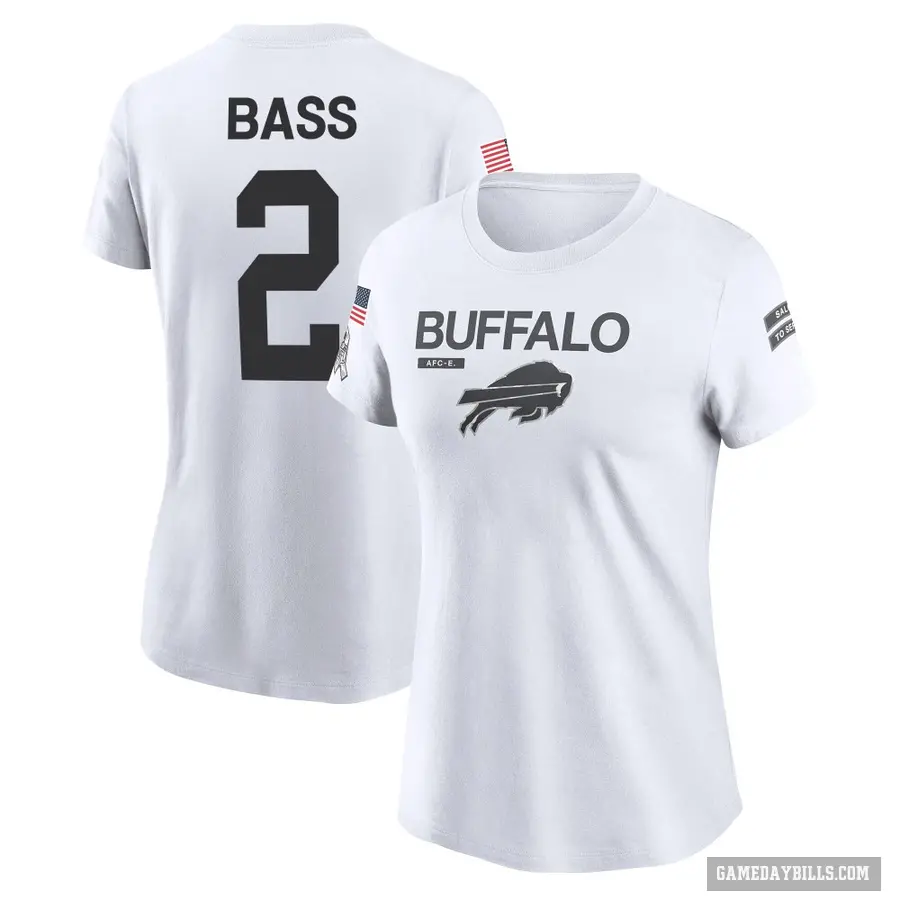 Women's ＃2 Tyler Bass Buffalo Bills White 2024 Salute to Service Performance T-Shirt