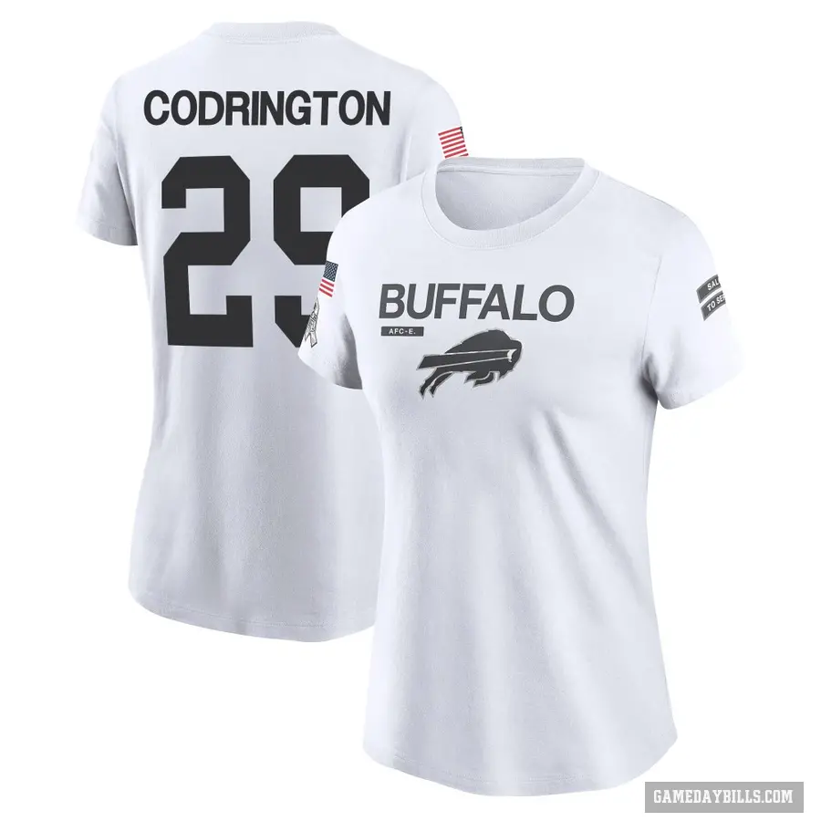 Women's ＃29 Brandon Codrington Buffalo Bills White 2024 Salute to Service Performance T-Shirt