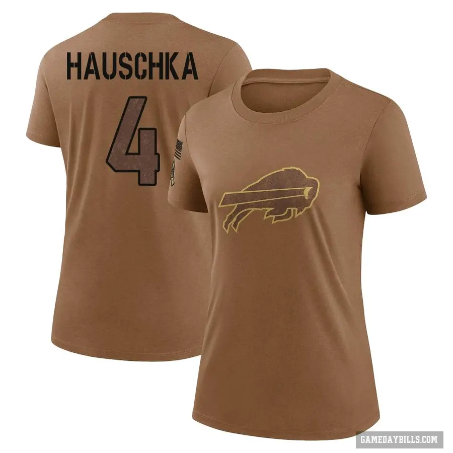 Women's ＃4 Stephen Hauschka Buffalo Bills Brown 2023 Salute To Service Performance T-Shirt