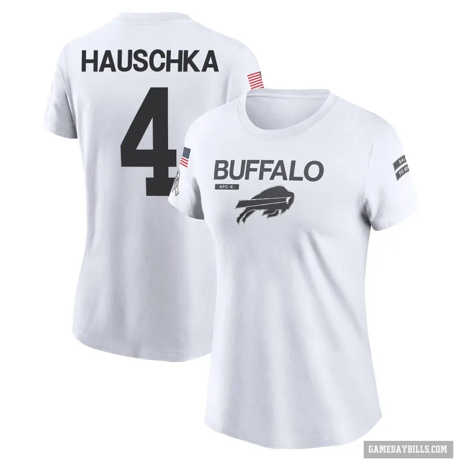 Women's ＃4 Stephen Hauschka Buffalo Bills White 2024 Salute to Service Performance T-Shirt