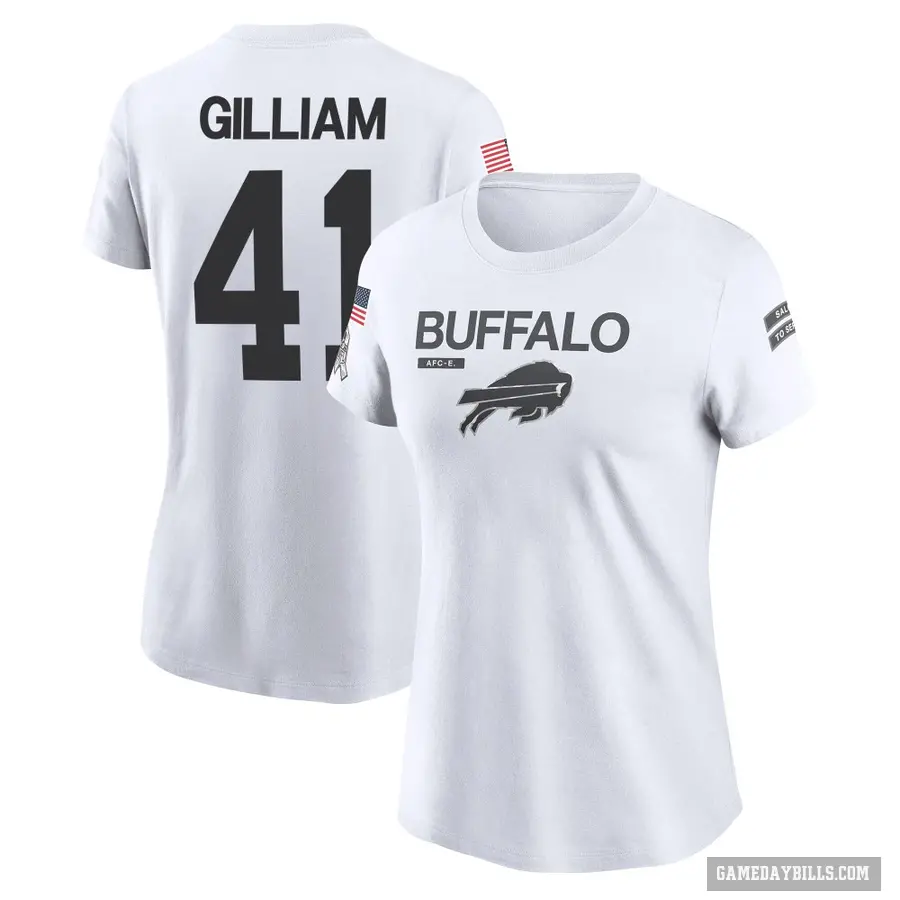 Women's ＃41 Reggie Gilliam Buffalo Bills White 2024 Salute to Service Performance T-Shirt