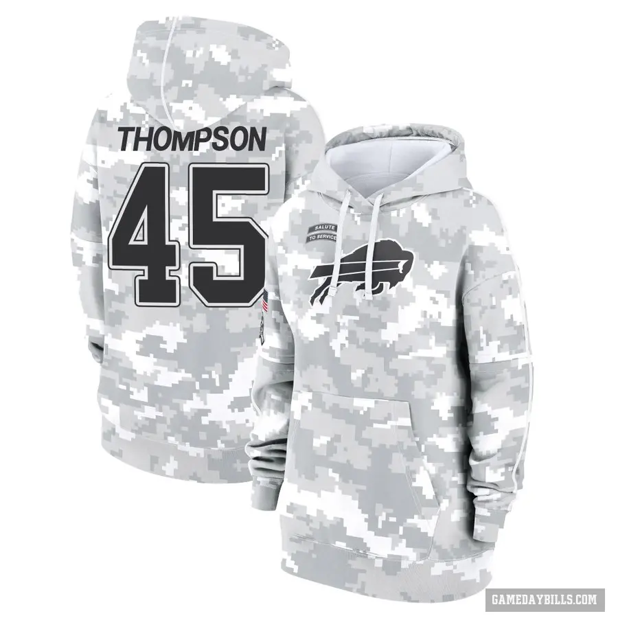 Women's ＃45 Shaq Thompson Buffalo Bills Arctic Camo 2024 Salute to Service Club Fleece Pullover Hoodie