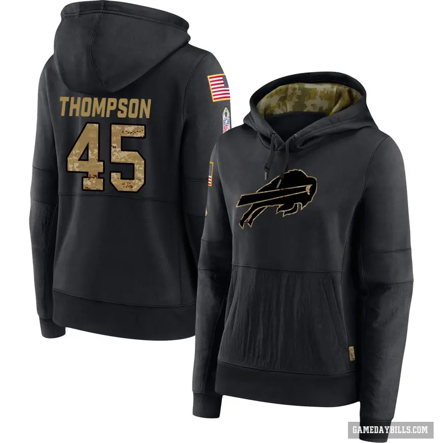 Women's ＃45 Shaq Thompson Buffalo Bills Black 2020 Salute to Service Sideline Performance Pullover Hoodie