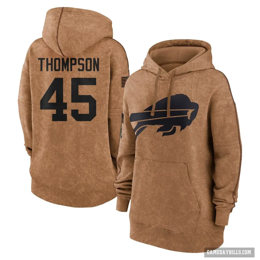Women's ＃45 Shaq Thompson Buffalo Bills Brown 2023 Salute To Service Pullover Hoodie