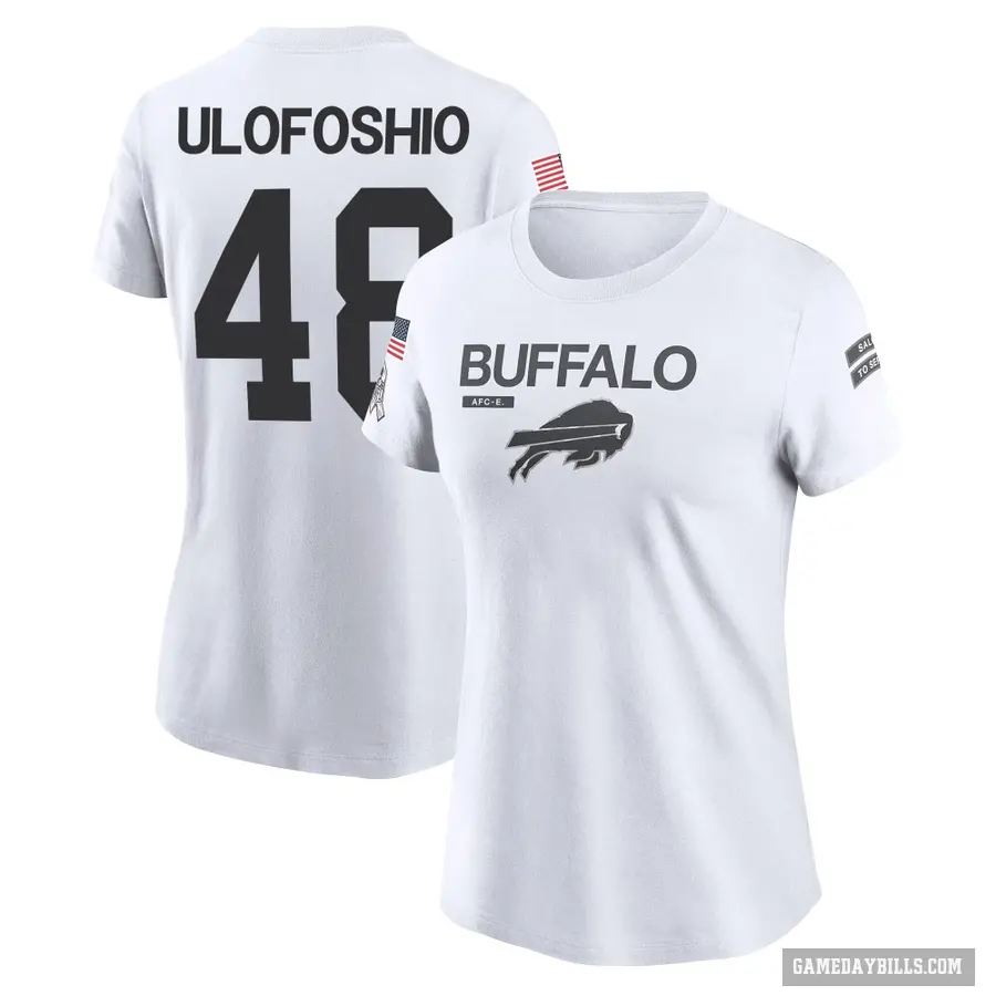 Women's ＃48 Edefuan Ulofoshio Buffalo Bills White 2024 Salute to Service Performance T-Shirt