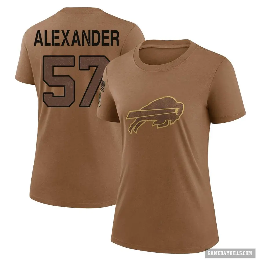Women's ＃57 Lorenzo Alexander Buffalo Bills Brown 2023 Salute To Service Performance T-Shirt