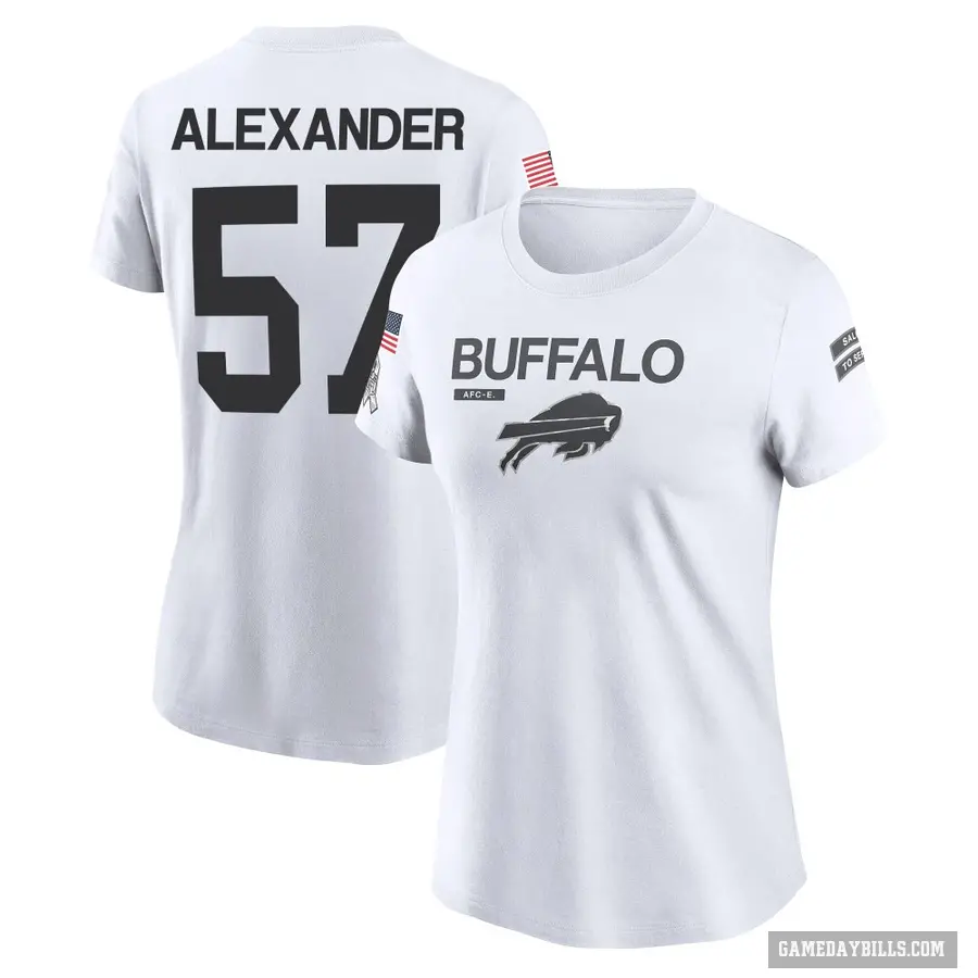 Women's ＃57 Lorenzo Alexander Buffalo Bills White 2024 Salute to Service Performance T-Shirt
