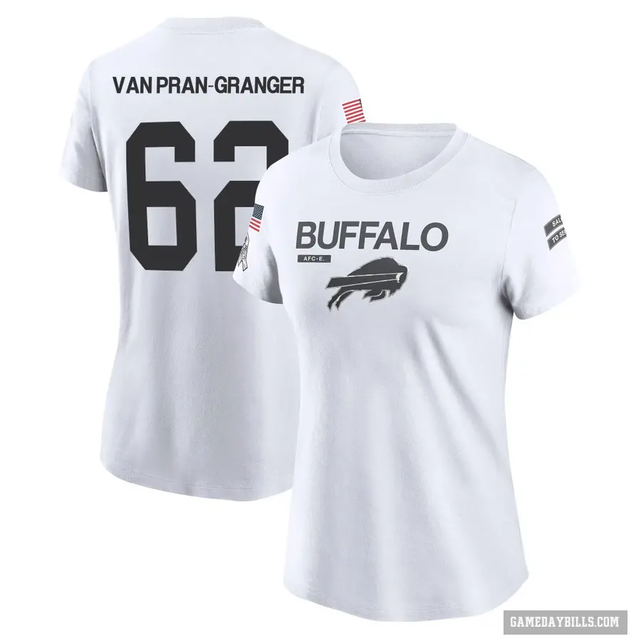 Women's ＃62 Sedrick Van Pran-Granger Buffalo Bills White 2024 Salute to Service Performance T-Shirt