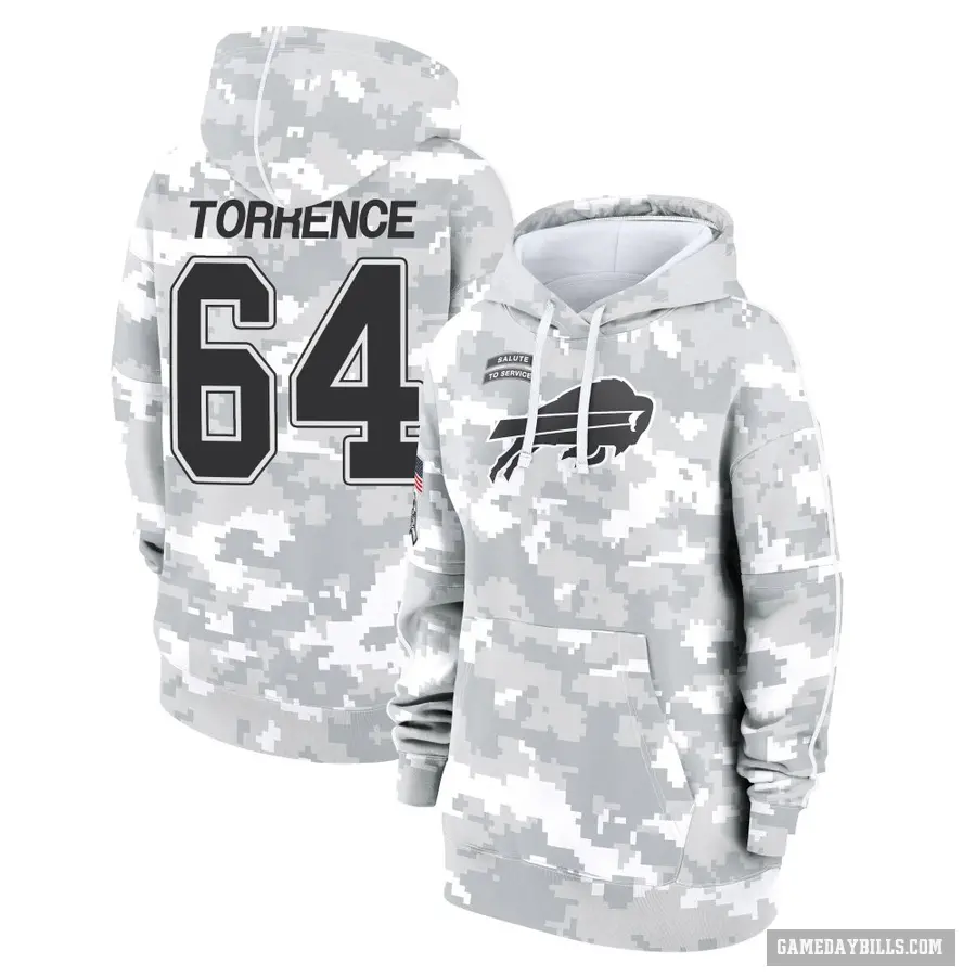 Women's ＃64 O'Cyrus Torrence Buffalo Bills Arctic Camo 2024 Salute to Service Club Fleece Pullover Hoodie