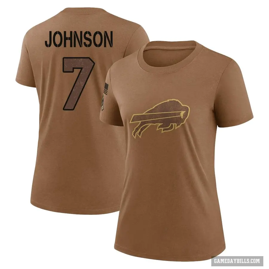 Women's ＃7 Taron Johnson Buffalo Bills Brown 2023 Salute To Service Performance T-Shirt