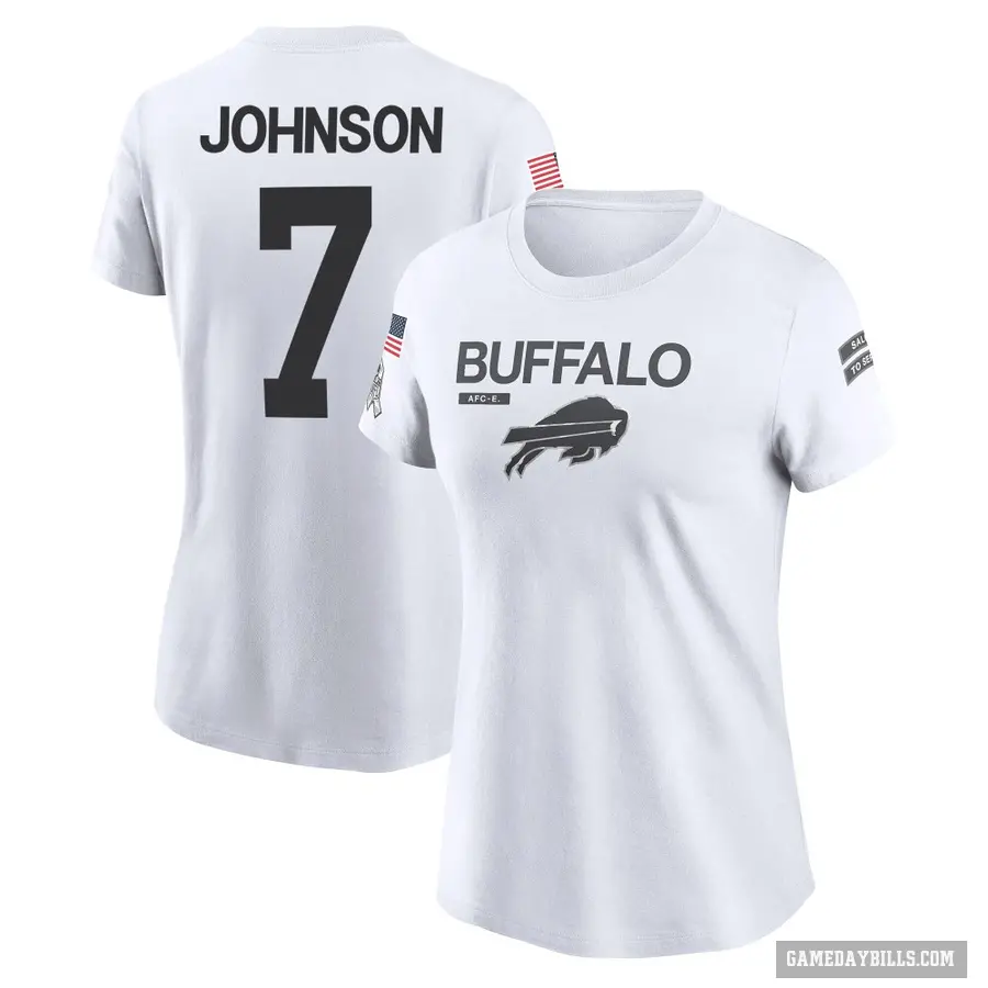 Women's ＃7 Taron Johnson Buffalo Bills White 2024 Salute to Service Performance T-Shirt