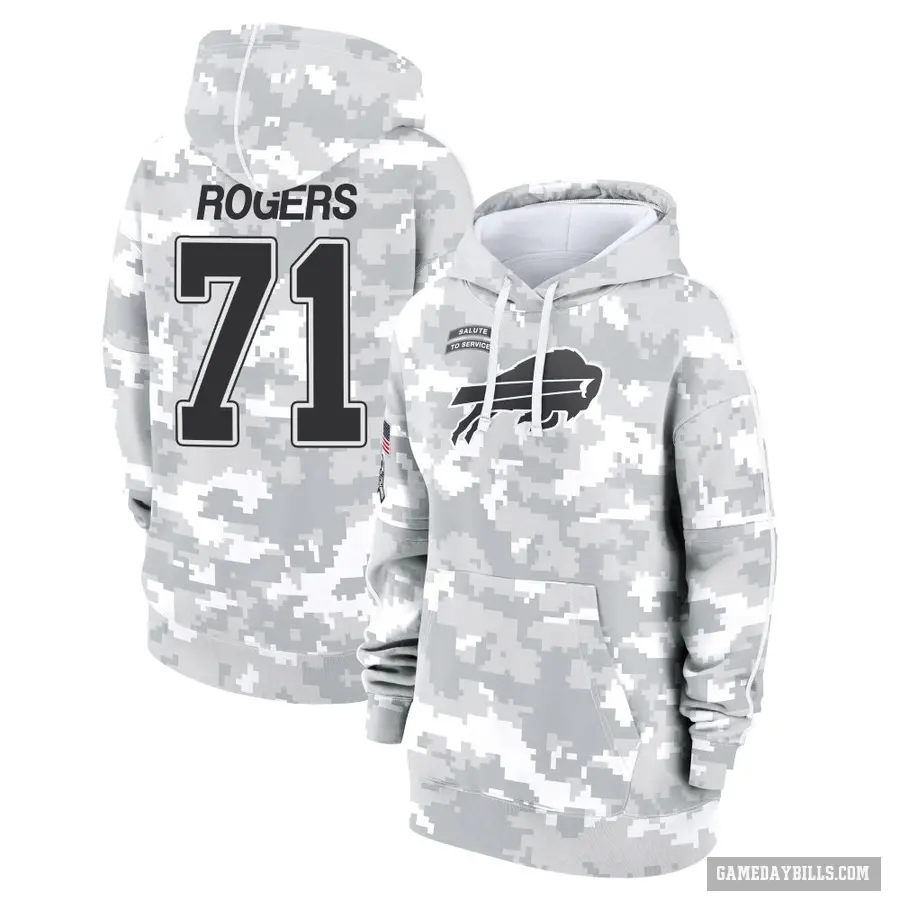 Women's ＃71 Casey Rogers Buffalo Bills Arctic Camo 2024 Salute to Service Club Fleece Pullover Hoodie