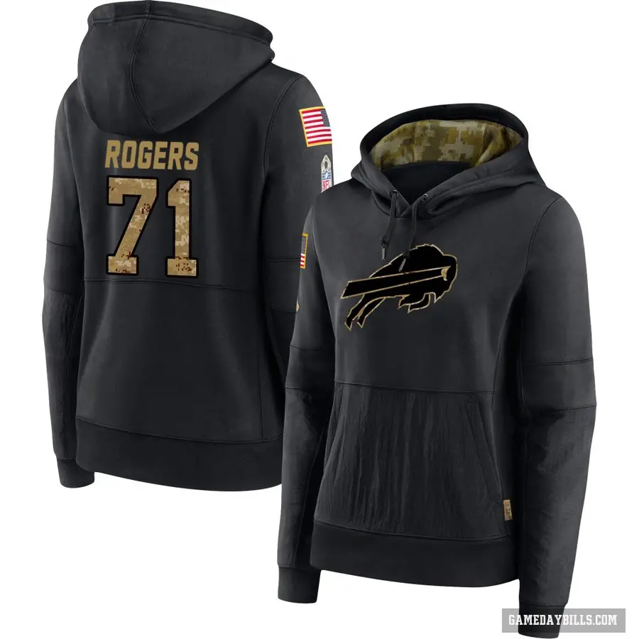 Women's ＃71 Casey Rogers Buffalo Bills Black 2020 Salute to Service Sideline Performance Pullover Hoodie