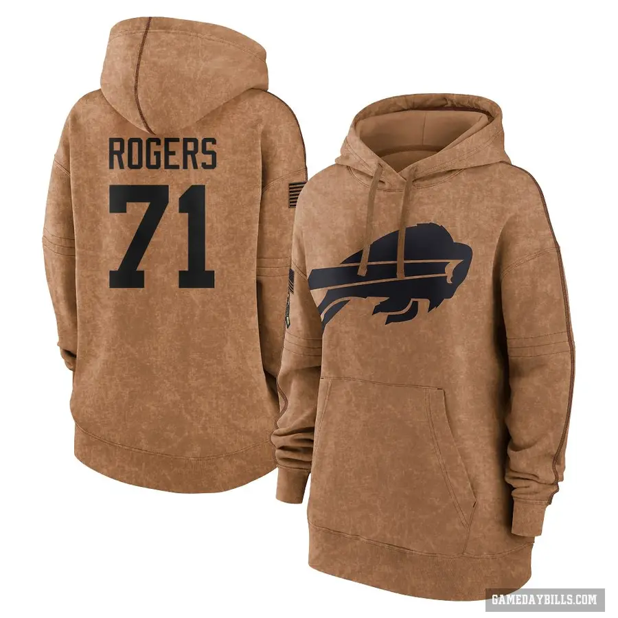 Women's ＃71 Casey Rogers Buffalo Bills Brown 2023 Salute To Service Pullover Hoodie
