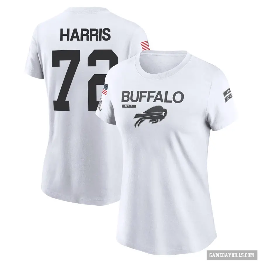 Women's ＃72 Marcus Harris Buffalo Bills White 2024 Salute to Service Performance T-Shirt
