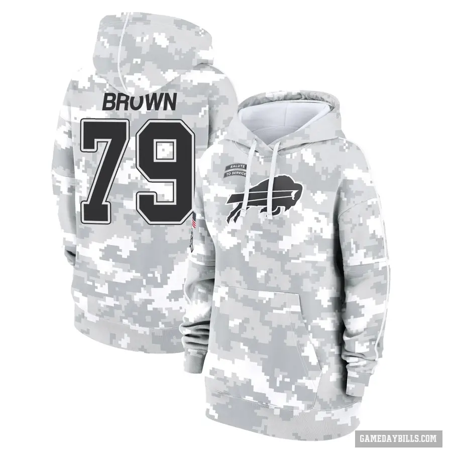 Women's ＃79 Spencer Brown Buffalo Bills Arctic Camo 2024 Salute to Service Club Fleece Pullover Hoodie