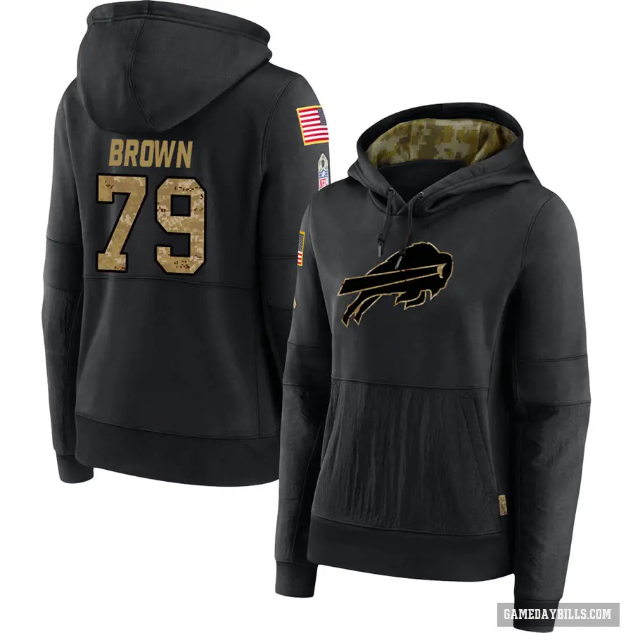 Women's ＃79 Spencer Brown Buffalo Bills Black 2020 Salute to Service Sideline Performance Pullover Hoodie