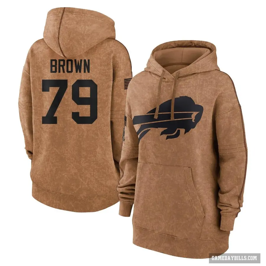 Women's ＃79 Spencer Brown Buffalo Bills Brown 2023 Salute To Service Pullover Hoodie