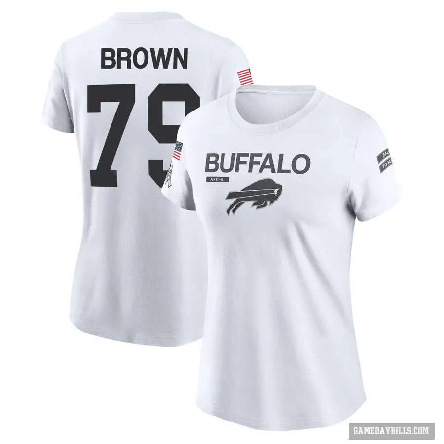 Women's ＃79 Spencer Brown Buffalo Bills White 2024 Salute to Service Performance T-Shirt