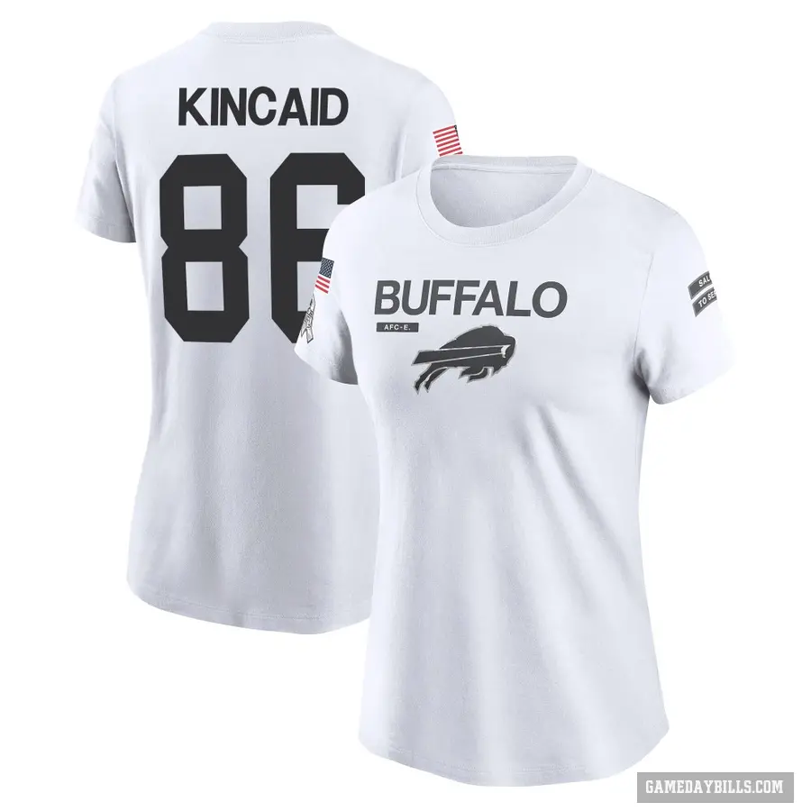 Women's ＃86 Dalton Kincaid Buffalo Bills White 2024 Salute to Service Performance T-Shirt