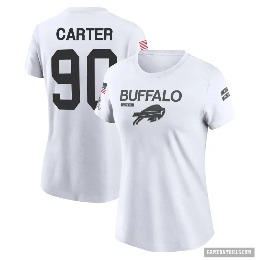 Women's ＃90 DeWayne Carter Buffalo Bills White 2024 Salute to Service Performance T-Shirt