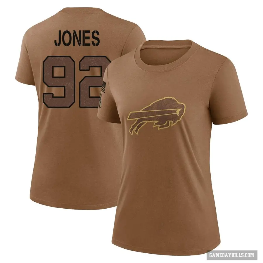 Women's ＃92 DaQuan Jones Buffalo Bills Brown 2023 Salute To Service Performance T-Shirt