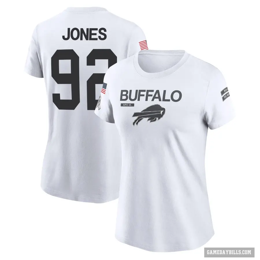 Women's ＃92 DaQuan Jones Buffalo Bills White 2024 Salute to Service Performance T-Shirt