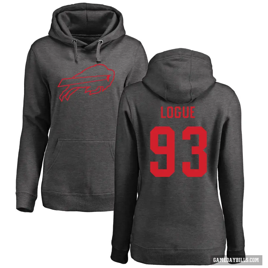 Women's ＃93 Zion Logue Buffalo Bills Pro Line by Branded Ash One Color Pullover Hoodie
