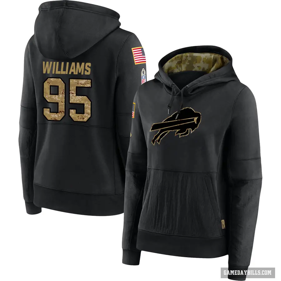 Women's ＃95 Kyle Williams Buffalo Bills Black 2020 Salute to Service Sideline Performance Pullover Hoodie