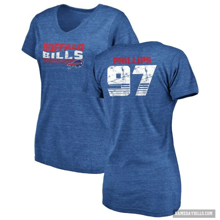Women's ＃97 Jordan Phillips Buffalo Bills Royal Retro V-Neck T-Shirt