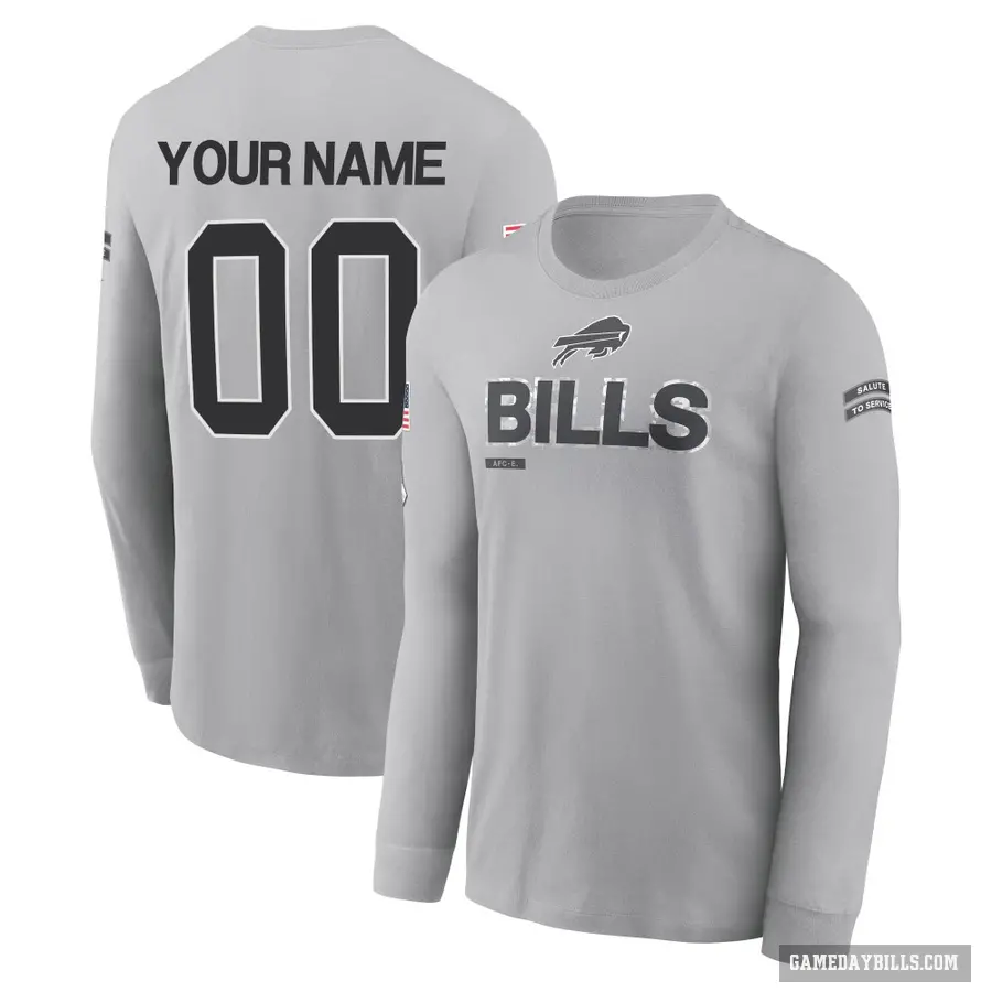 Youth ＃00 Custom Buffalo Bills Gray 2024 Salute to Service Long Sleeve T-Shirt