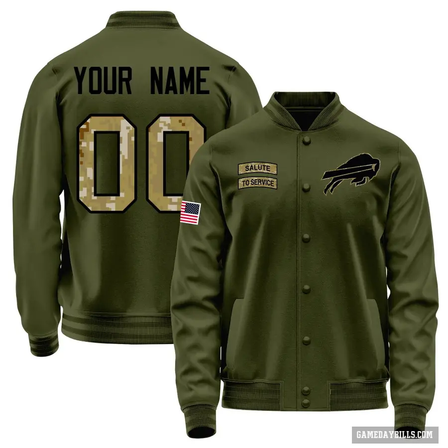 Youth ＃00 Custom Buffalo Bills Olive Salute to Service Sideline Performance Jacket
